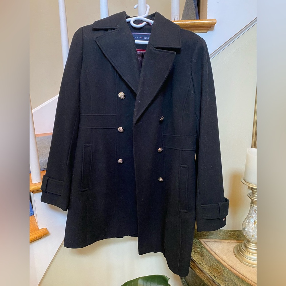 Tommy Hilfiger Black Wool Peacoat